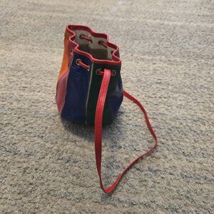 Vintage Multicolor Bucket Bag Women Genuine Leather Drawstring Hippie Artisan